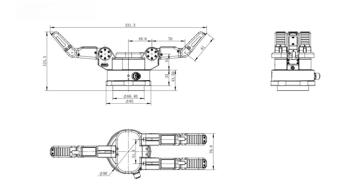 Le système de préhension de robot adaptatif à trois doigts enveloppe facilement le poids de 0,98 kg 60 W